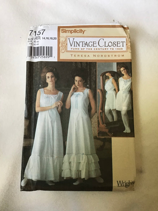Pattern Simplicity 7157 Vintage Closet Teresa Nordstrom Women's Costume Undergarments Size 14-20