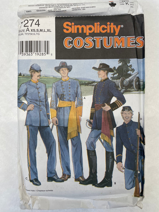 Simplicity Pattern 7274Men's Civil War Costumes Size XS-XL