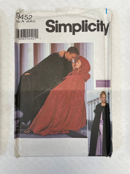 Simplicity Pattern 9452 Unisex Cape Costume Size S-L