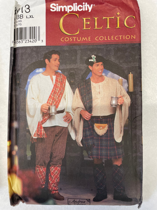 Simplicity Pattern 8913 Men's Celtic Kilt, Shirt and Pants Size L, XL