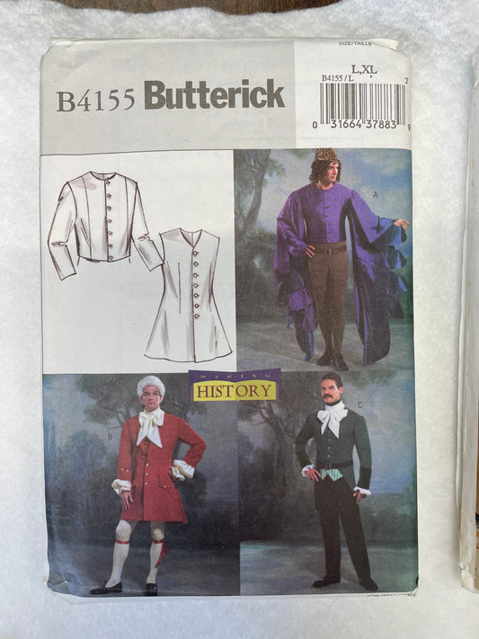 Pattern Butterick B4155 Men's Historical Costume Jacket and Vest Size L, XL
