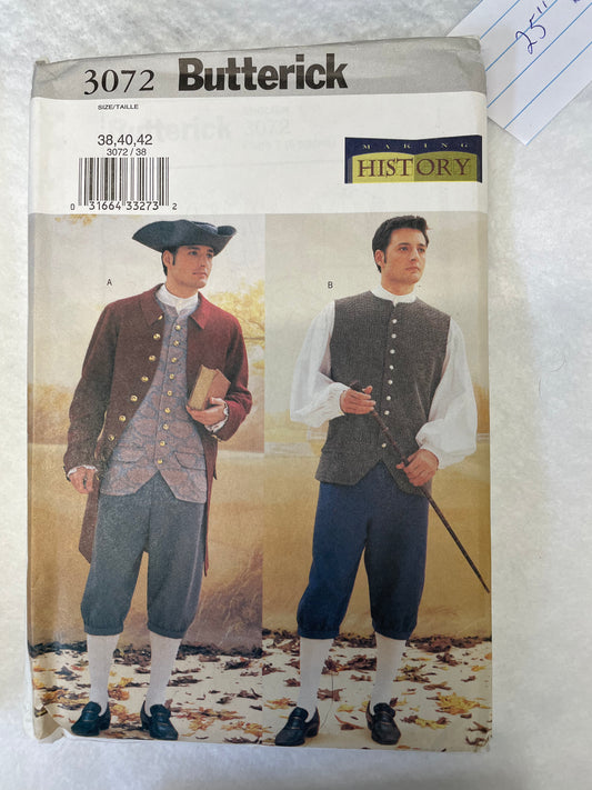Pattern Butterick 3072 Men's Costume Size 38-42