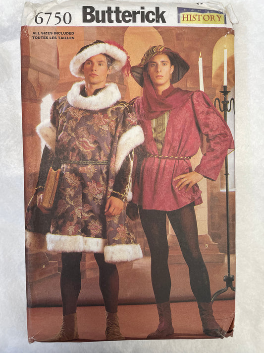 Pattern Butterick 6750 Men's Historical Costume Tunic and Hat Size XS-L