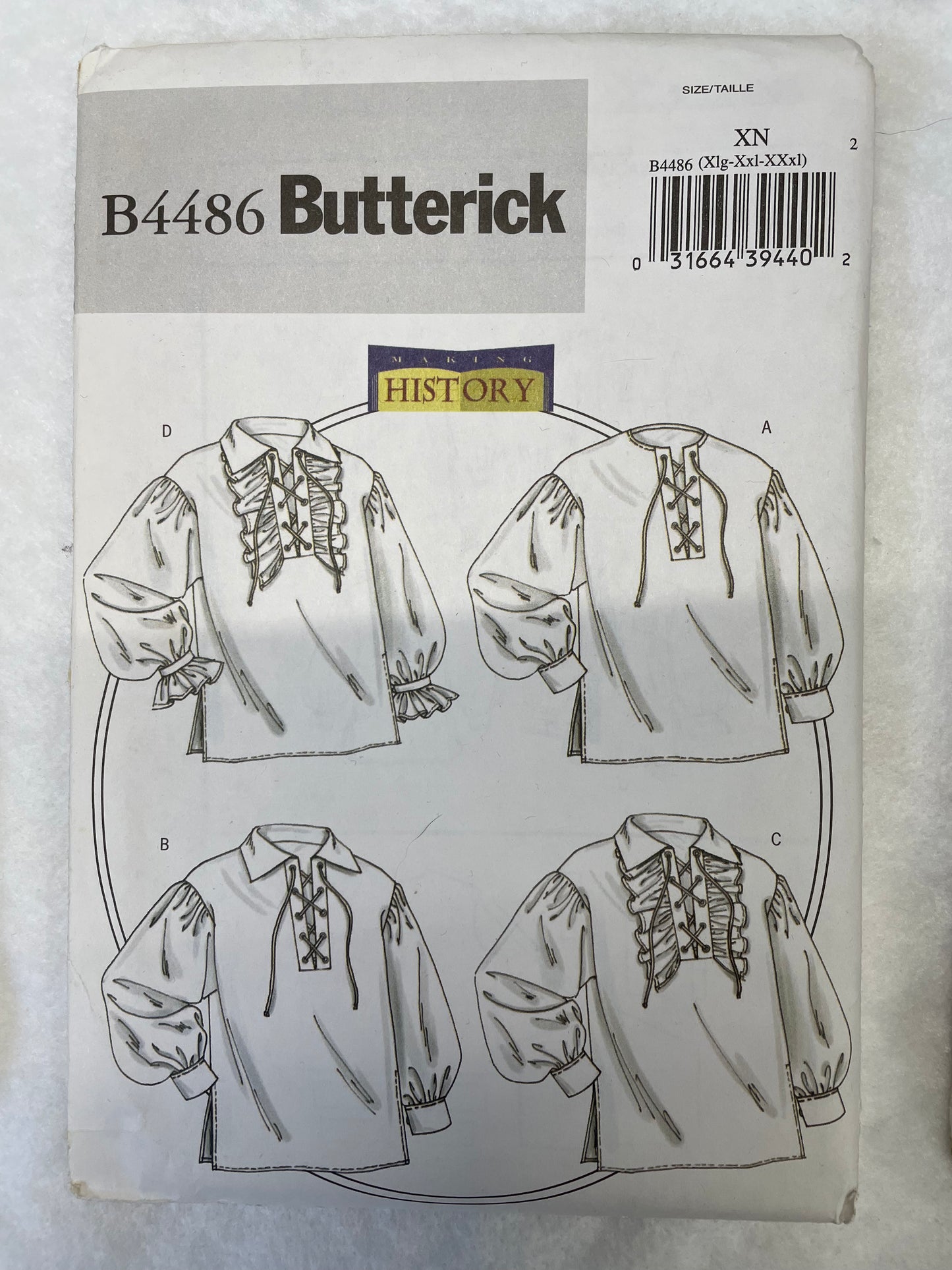 Butterick Pattern B4486 Men's Making History Costume Shirts Size XL-XXXL
