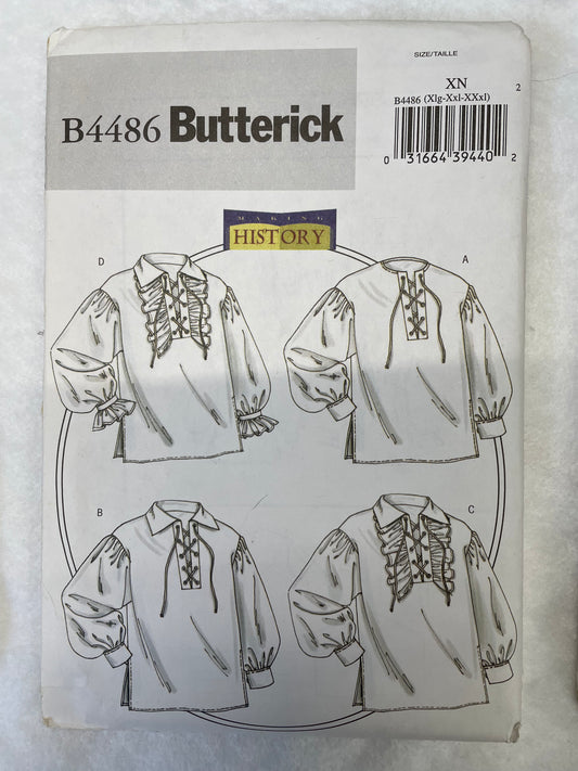 Butterick Pattern B4486 Men's Making History Costume Shirts Size XL-XXXL