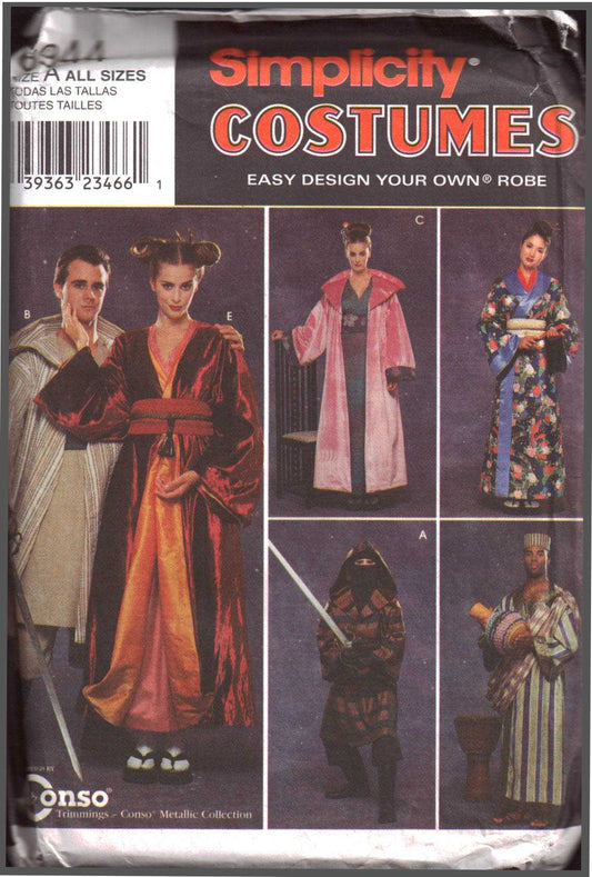 Simplicity Pattern 8944 Men's and Women's Costume Robe, Belt and Pants